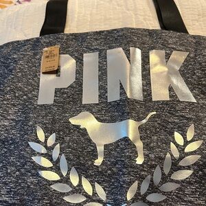 PINK Victoria's Secret Holographic Shoulder Logo Tote - Charcoal Heather